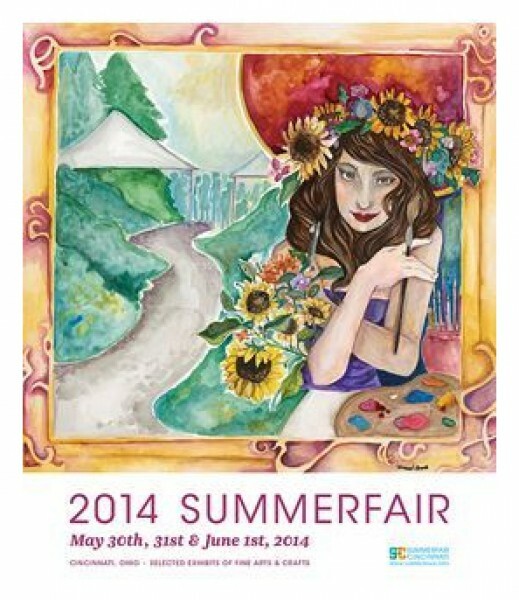 Summerfair Cincinnati 2014 poster with art of trail and woman with flowers