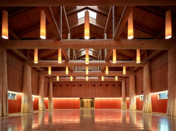 Room with large wood beams