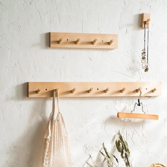 Shaker peg racks hanging on a wall